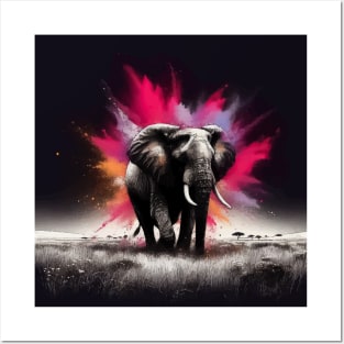 Monochromatic Elephant With Colorful Splash Posters and Art